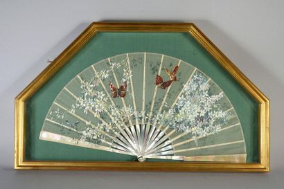 null Butterflies among jasmine flowers, ca. 1890
Folded fan, the painted leaf of...