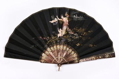 null Chinese entertainment, ca. 1890-1900
Folded fan, black satin leaf painted with...
