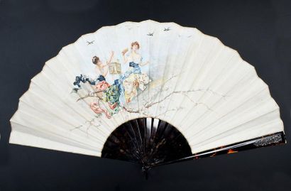 null The song of the birds, circa 1894
Fan, the cabretille leaf painted on a cream...