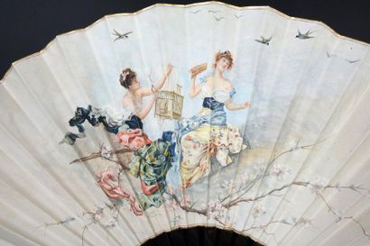 null The song of the birds, circa 1894
Fan, the cabretille leaf painted on a cream...