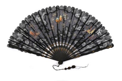 null Two fans, circa 1890-1900 *One, the leaf in mechanical lace and black gauze...