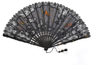 null Two fans, circa 1890-1900 *One, the leaf in mechanical lace and black gauze...