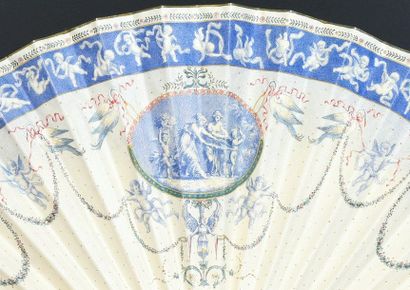 null Amours à Pompéï, circa 1913
Folded fan, the double skin leaf very finely painted...
