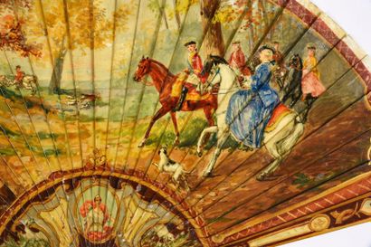 null The royal hunt, or Louis XV on horseback, circa 1900
Broken bone fan painted...