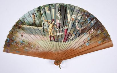 null Mark Antony and Cleopatra, circa 1900
Broken bone fan painted with a scene in...