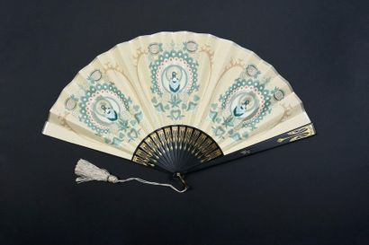 null The peacock, homage to Mucha, late 20th century
Folded fan, the printed sheet...