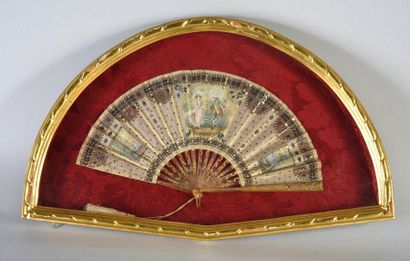 null The gallant, circa 1920
Folded fan, the sheet of fabric and tulle painted with...