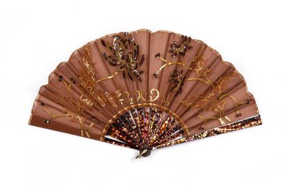 null Scintillating Chrysanthemums, circa 1900-1920
Folded fan, brown gauze leaf with...