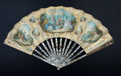 null Lunch in the garden, late 19th century Folded
fan, the skin sheet lined with...