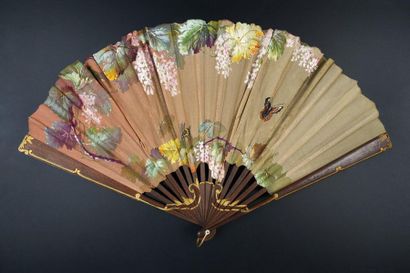 null Bumblebees foraging, circa 1920
Folded fan, the sheet of fabric dyed in shades...