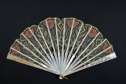null The poppies, circa 1904
Rare polychrome lace fan from Courseulles with poppy...