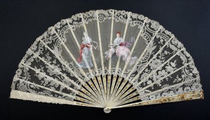 null Love crowned, circa 1890
Large fan, the leaf decorated with a central cartel...
