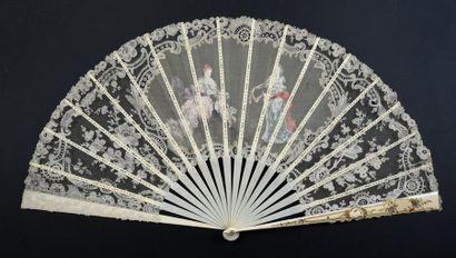 null Love crowned, circa 1890
Large fan, the leaf decorated with a central cartel...