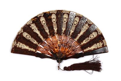 null Lace florets, circa 1900
Folded fan, the brown satin leaf decorated with bobbin...