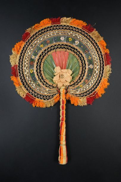 null Flag screen, India, early 20th century
Circular mica screen painted with flowers...