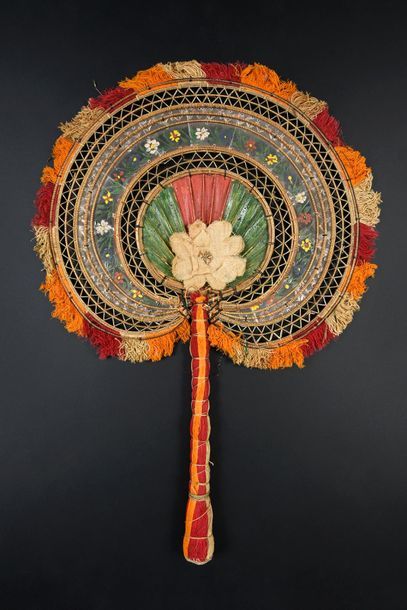 null Flag screen, India, early 20th century
Circular mica screen painted with flowers...