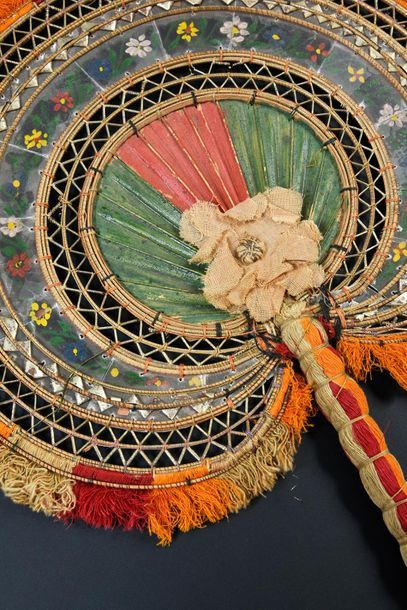 null Flag screen, India, early 20th century
Circular mica screen painted with flowers...