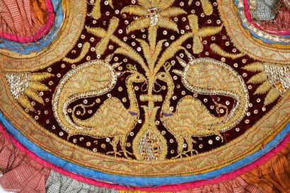 null Silk and silver embroidery, India, 19th century Hand
screen or "Pankha", covered...