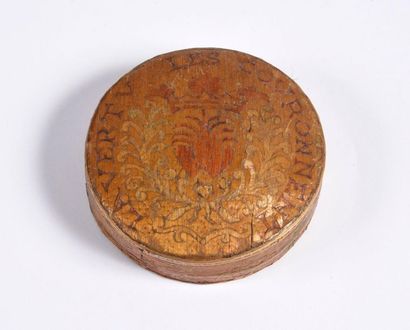 null "Virtue crowns them", 18th century
Circular cardboard box decorated with straw...