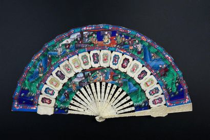 null Cabriolet, China, early 19th century
Folded fan, the leaves, in gouache wallpaper,...