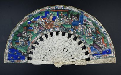 null The Assembly of Forty, China, ca. 1850
Folded fan, double sheet of wallpaper...