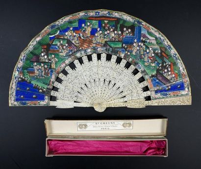 null The Assembly of Forty, China, ca. 1850
Folded fan, double sheet of wallpaper...