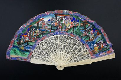 null Residence and terraces, China, circa 1850
Folded fan, double sheet of paper,...