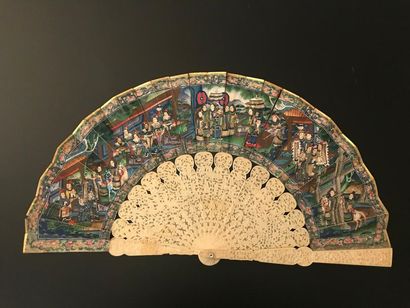 null Two Dignitaries, China, 19th century
Folded fan, the double sheet of wallpaper...