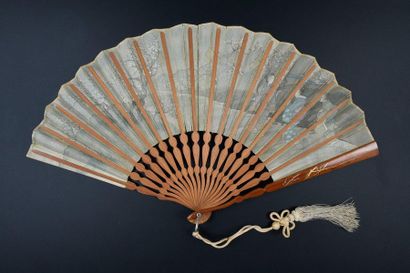 null Cherry blossoms, Japan, early 20th century
Folded fan, the green silk leaf painted...
