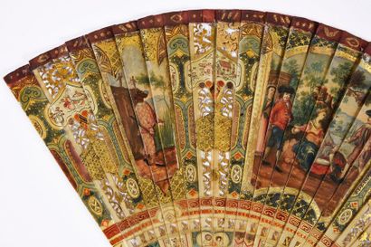 null The Italian comedy, circa 1720
Ivory fan* painted after the work of J.-A. Watteau...