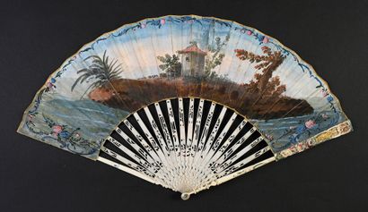 null Gallant exchanges, circa 1760-1770
Folded fan, the double gouache-painted paper...