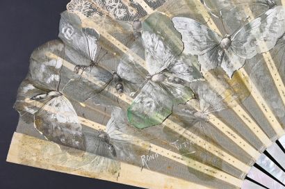 null Ronot-Tutin, Myriad of silver butterflies, circa 1890
Large fan, the leaf in...