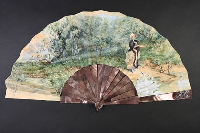 null Georges Clairin (1843-1919)
The swans, ca. 1885
Folded fan, the double sheet...