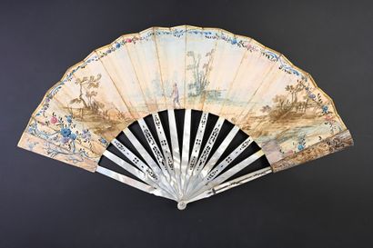 null The Pretty Fisherman, ca. 1770-1780
Folded fan, the double sheet of gouache-painted...
