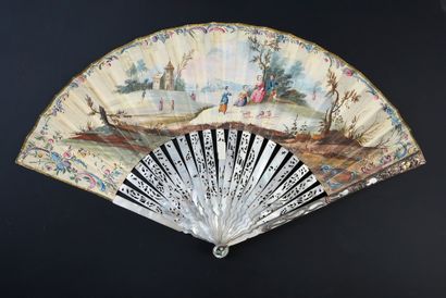 null The joy of the harvest, circa 1760
Folded fan, the double gouache-painted paper...