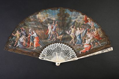 null Roman history, ca. 1700-1710
Folded fan, the skin sheet painted with a battle...