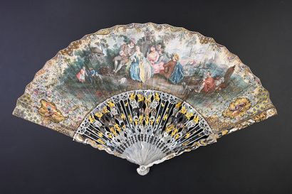 null Conter fleurette, circa 1750-1760
Folded fan, the double skin sheet painted...