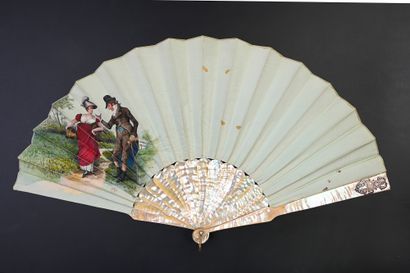 null Mes hommages, Mademoiselle, ca. 1870-1880
Folded fan, the double sheet in water...