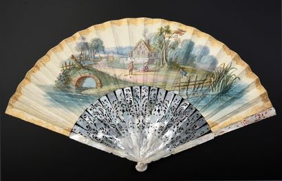 null Happiness of the Bride, ca. 1740
Folded fan, double sheet of wallpaper of two...