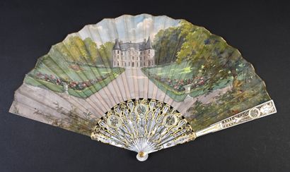 null A castle in France, circa 1920
Folded fan, the double cloth sheet painted with...