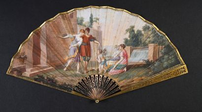 null The Welcome of Love, circa 1800-1810
Small folded fan, the leaf in painted paper,...