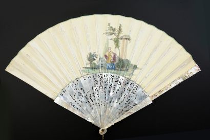 null La jolie pêcheuse, circa 1740-1750 Folded fan, skin sheet, mounted in the English...