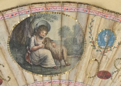 null The little girl and the pretty sheep, ca. 1780-1790
Folded fan, the cream silk...
