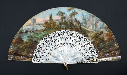 null Pilgrimage to Notre-Dame, circa 1850
Rare folded fan, the double gouache-painted...