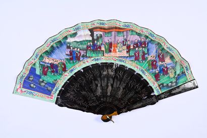 null Thirty characters, China, 19th century
Folded fan, the double sheet of paper...