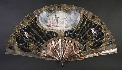 null Fan dance, circa 1890-1900
Folded fan, the leaf in black gauze and painted silk...