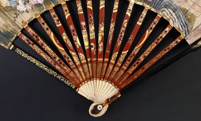 null The spinning of silk, circa 1780
Folded fan, the paper sheet painted with a...