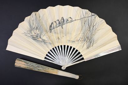 null Felix Albert, Birds on a Fishing Rod, ca. 1890
Large fan, the double leaf in...