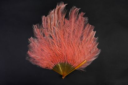 null Nandou rose, vers 1900
Éventail en plumes de nandou teintées rose.
Monture en...
