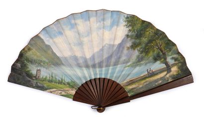 null Transalpine Landscape, ca. 1881
Large folded fan, the painted canvas sheet of...